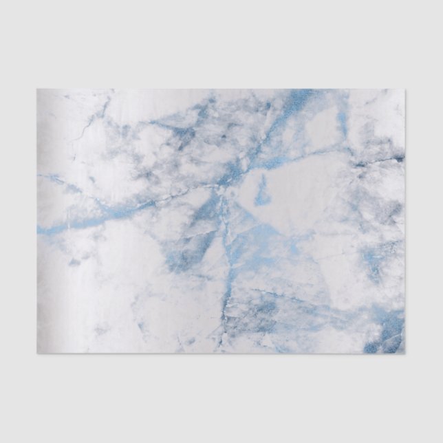 Sapphire Blue Gray Silver Marble Metallic Abstract Tissue Paper (Front)