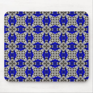 Sapphire Blue Grey and White Repeat Tile Pattern Mouse Mat