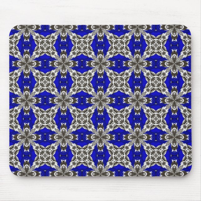 Sapphire Blue Grey and White Repeat Tile Pattern Mouse Mat (Front)