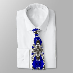 Sapphire Blue Grey and White Repeat Tile Pattern Tie