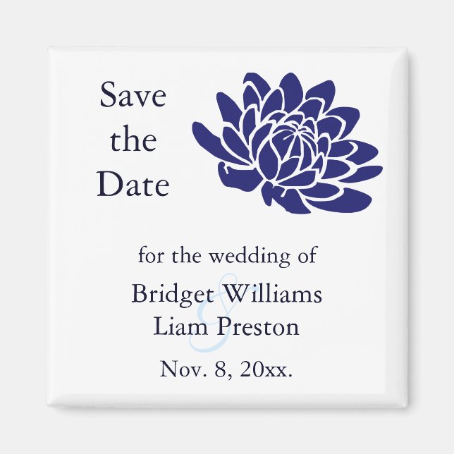 Sapphire Blue Lotus Flower Save the Date Magnet (Front)