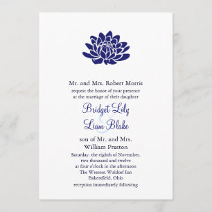 Sapphire Blue Lotus Flower Wedding invitation