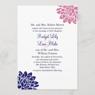Sapphire Blue Lotus Flower Wedding Invitation 2