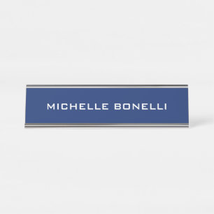 Sapphire Blue Minimalist Plain Legible Modern Desk Name Plate