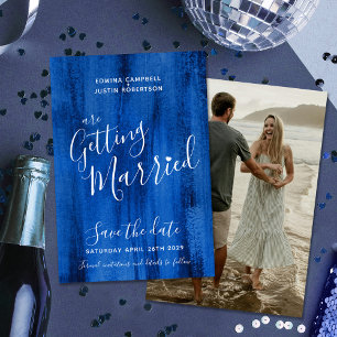 Sapphire blue modern art save the date cards