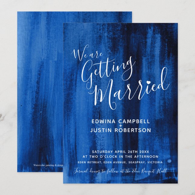 Sapphire blue modern art wedding invitations (Front/Back)