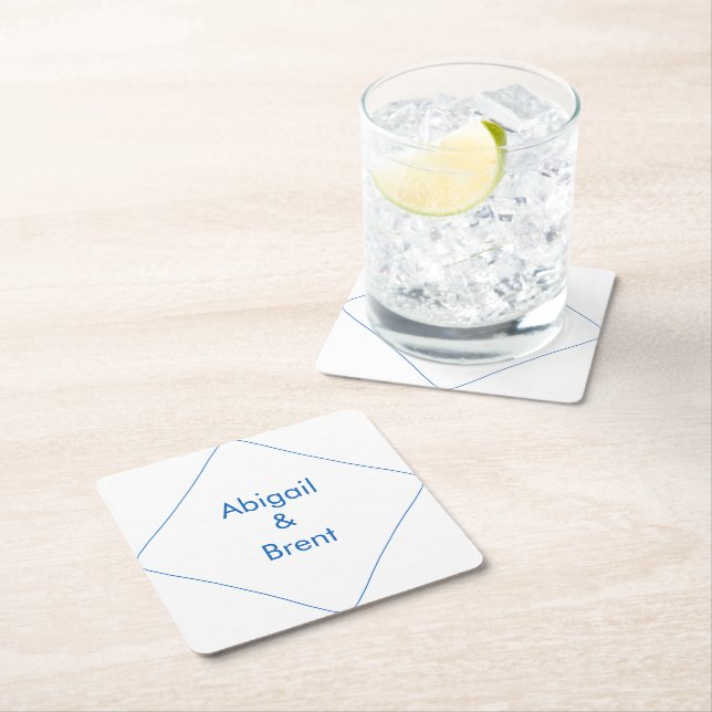 Sapphire Blue Modern Wedding Square Paper Coaster (Insitu)