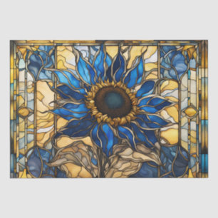 Sapphire Blue N Gold Stained Glass Sunflower  Tissue Paper