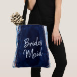 Sapphire Blue Rose Gold Geode Agate Bridesmaid Tote Bag<br><div class="desc">Sapphire Blue Rose Gold Geode Agate Marble, With Sparkling Rose Gold foil accents, and Modern trendy brushed script font. Royal Blue, Dark Navy, and white stone look, is luxurious and modern for your wedding - Personalised Bridesmaid Tote Bags! ~ Check my shop to see the entire wedding suite for this...</div>