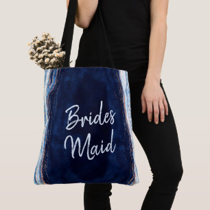 Sapphire Blue Rose Gold Geode Agate Bridesmaid Tote Bag