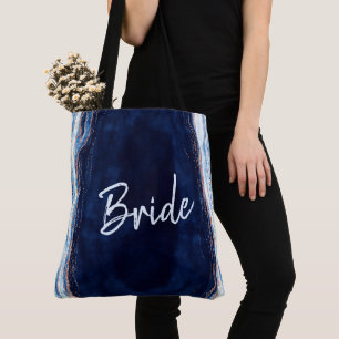 Sapphire Blue Rose Gold Geode Agate Marble Bride Tote Bag