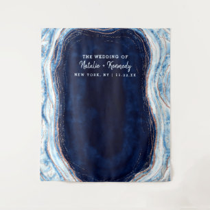 Sapphire Blue Rose Gold Geode Photo Booth Backdrop Tapestry