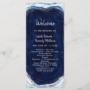 Sapphire Blue Rose Gold Geode Wedding Ceremony Programme