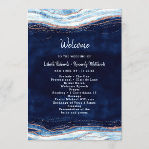 Sapphire Blue Rose Gold Geode Wedding Ceremony Programme