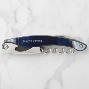 Sapphire Blue Rose Gold Geode Wedding Monogram Corkscrew