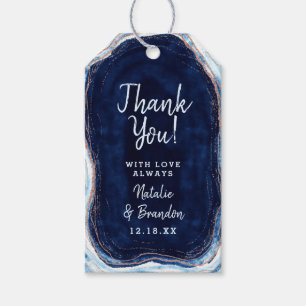 Sapphire Blue Rose Gold Geode Wedding Thank You Gift Tags