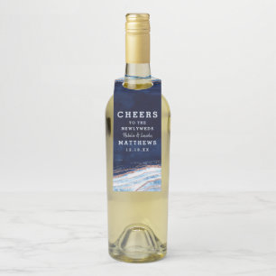 Sapphire Blue Rose Gold Wedding Cheers & Thank You Bottle Tag