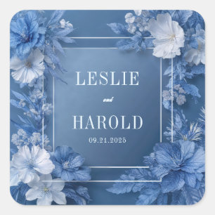 Sapphire Blue Sculptural Floral Modern Frame Square Sticker
