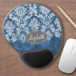 Sapphire Blue Vintage Damask Pattern and Name Gel Mouse Mat<br><div class="desc">A vintage pattern with a chalkboard and lace design. Look closely to the flowers and leaves.A trendy design with jewel tone colours and elegance. Items are easier to customise when you replace all text and photos first. If your art still needs to be adjusted, click on the Customise This button....</div>