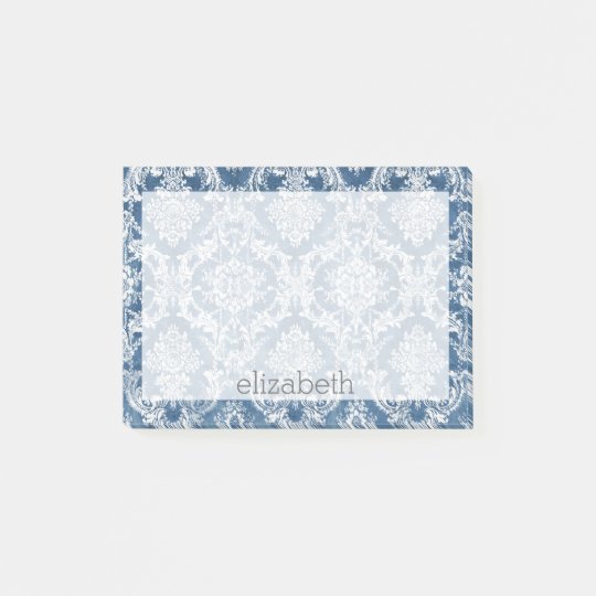 Sapphire Blue Vintage Damask Pattern and Name Post-it Notes