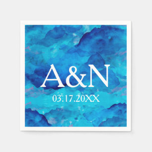 Sapphire Blue Watercolor Wedding Monogram Napkin