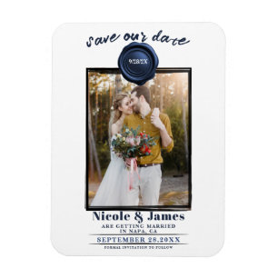 Sapphire Blue Wax Seal Photo Wedding Save the Date Magnet