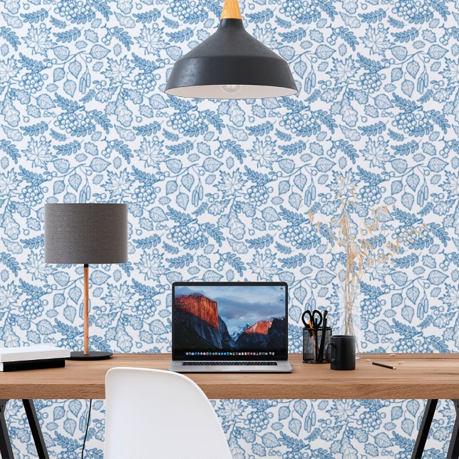 Sapphire Blue White Botanical Classic Greenery  Wallpaper (Creator Uploaded)