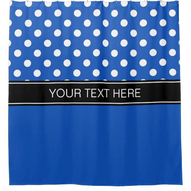 Sapphire Blue White LG Dot Black CB Name Monogram Shower Curtain (Front)