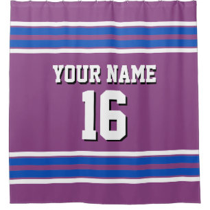 Sapphire Blue Wht Stripes Sports Jersey Shower Curtain