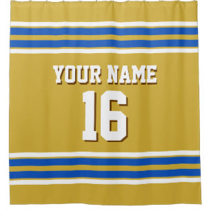 Sapphire Blue Wht Stripes Sports Jersey Shower Curtain