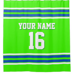 Sapphire Blue Wht Stripes Sports Jersey Shower Curtain
