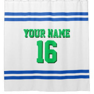 Sapphire Blue Wht Stripes Sports Jersey Shower Curtain