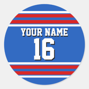 Sapphire Blue with Red White Stripes Team Jersey Classic Round Sticker