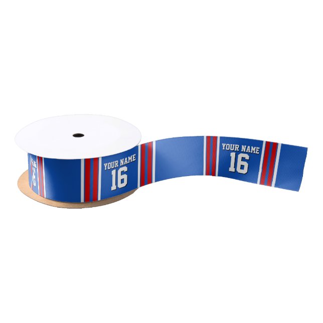 Sapphire Blue with Red White Stripes Team Jersey Satin Ribbon (Spool)