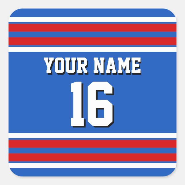 Sapphire Blue with Red White Stripes Team Jersey Square Sticker (Front)