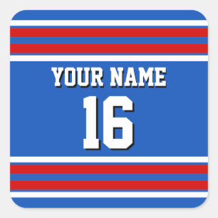 Sapphire Blue with Red White Stripes Team Jersey Square Sticker