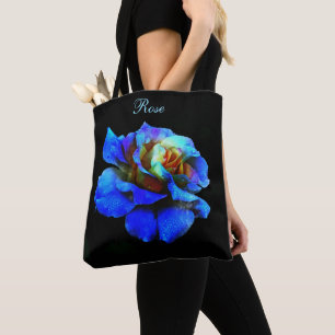 Sapphire Blue, Yellow Rose on Black *Personalise* Tote Bag