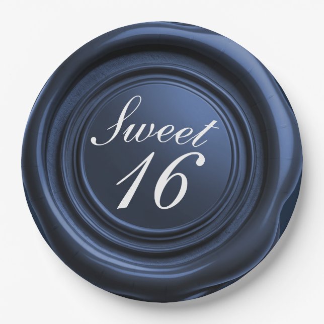 Sapphire Candle Wax Seal Drip Sweet 16 Wedding Paper Plate (Front)