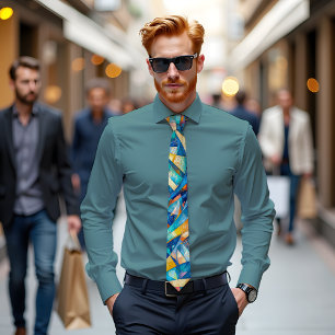 Sapphire Cascade Abstract Art Tie
