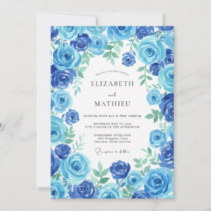 Sapphire Cerulean Rose Wedding Invitation