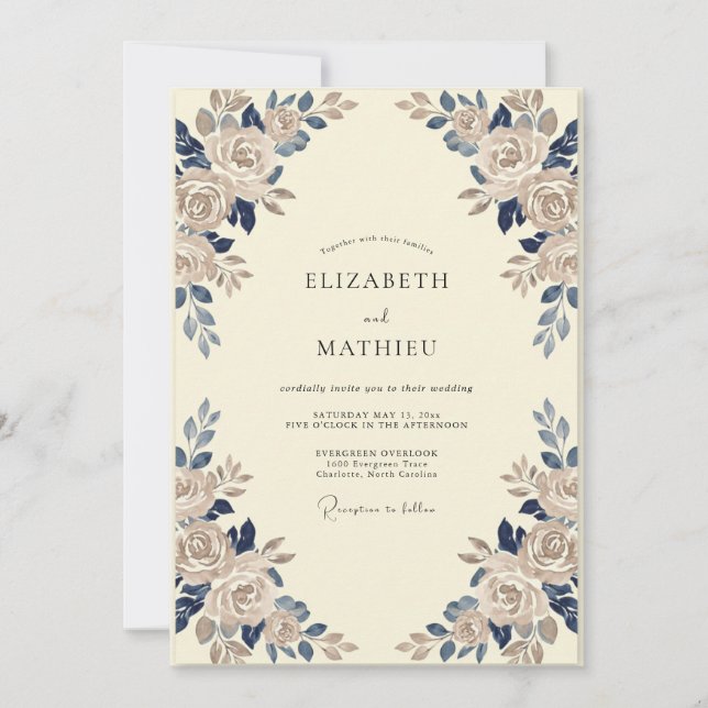 Sapphire Champagne Petal Wedding Invitation (Front)