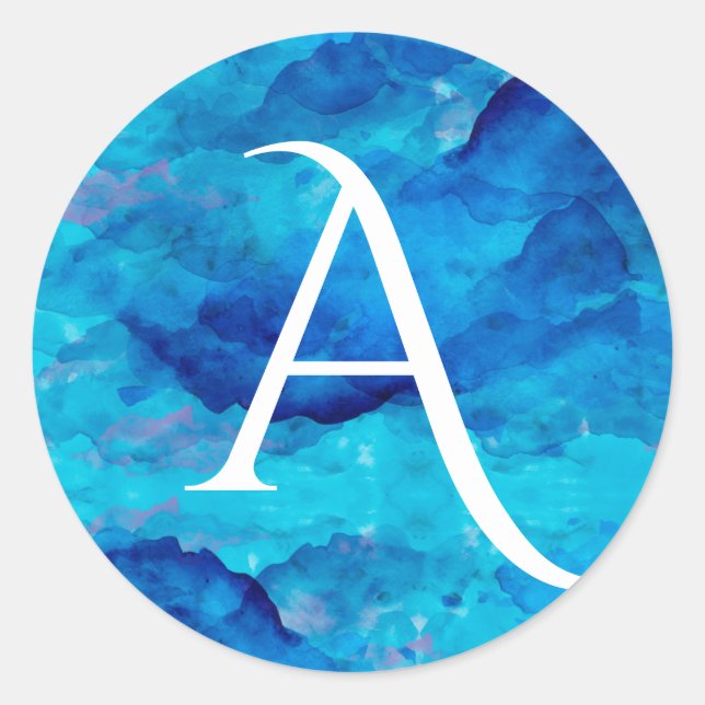 Sapphire Cloud Bold Monogram Classic Round Sticker (Front)