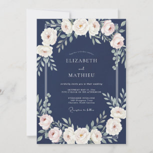 Sapphire Cream Leafy Wedding Invitation
