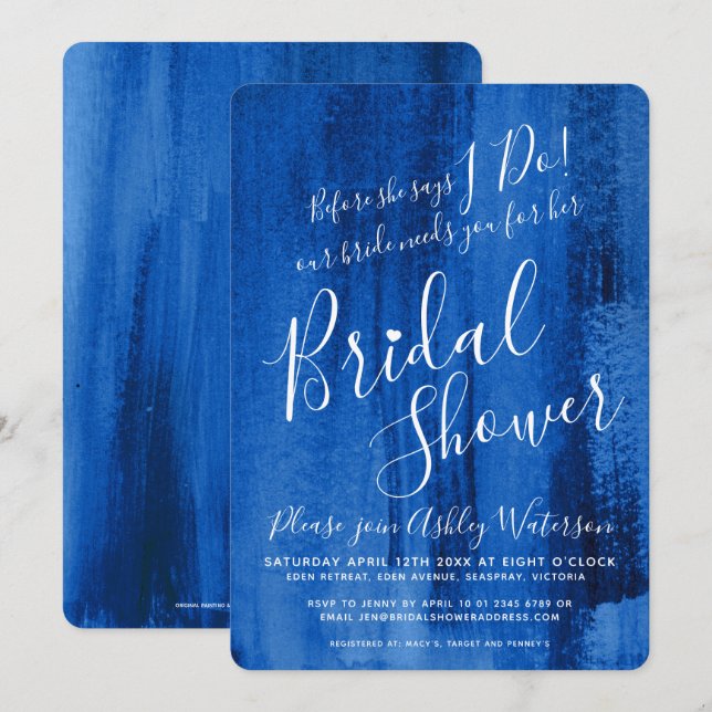 Sapphire deep blue art bridal shower  invitation (Front/Back)