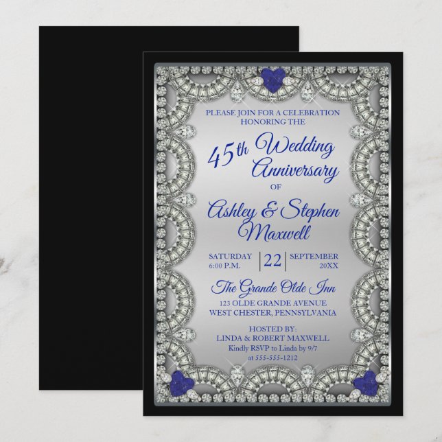 Sapphire Diamond 45th Wedding Anniversary Party Invitation (Front/Back)