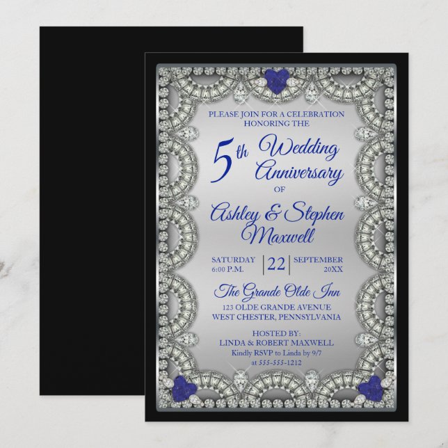 Sapphire Diamond 5th Wedding Anniversary Party Invitation (Front/Back)