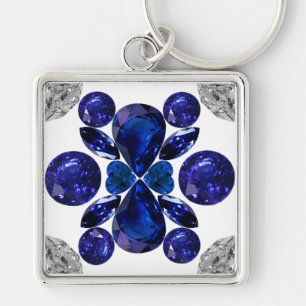 Sapphire Diamond Gemstone Art Blue Keychain