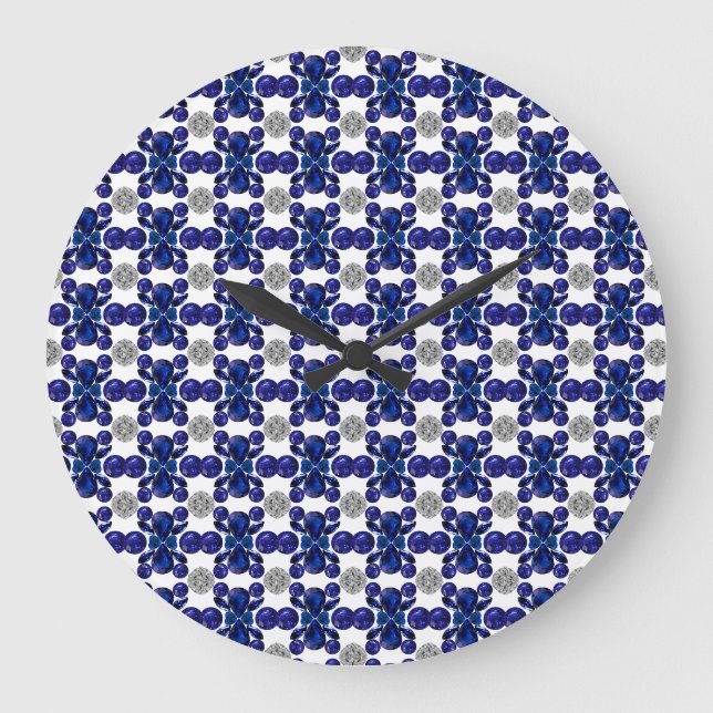 Sapphire Diamond Gemstone Art Blue Large Clock (Front)