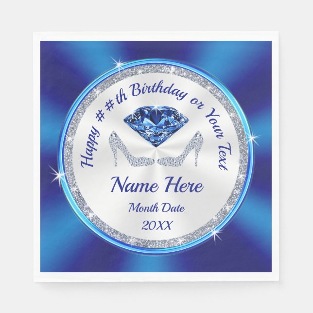 Sapphire, Diamond Heels, Birthday Napkins for Her (Front)