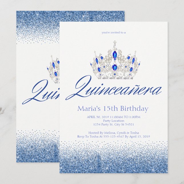 Sapphire & Diamond Quinceañera Invitations (Front/Back)